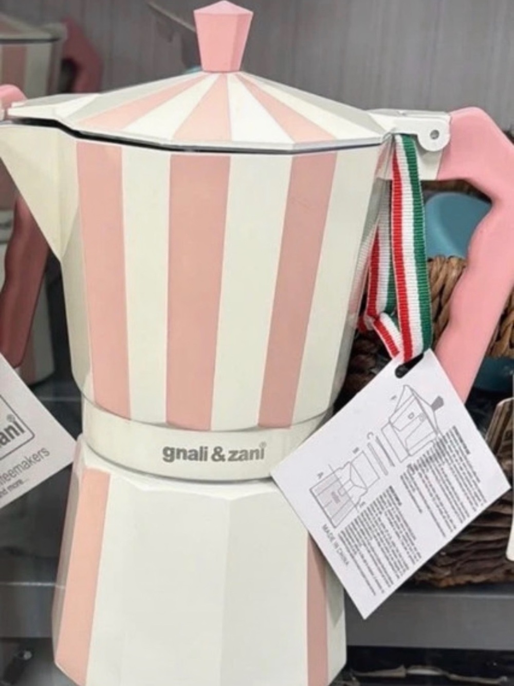 Gnali & Zani Pink and White Striped Moka Pot